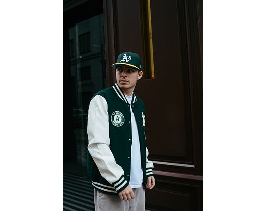 Bunda New Era Heritage Varsity Jacket Oakland Athletics Dark Green / Off White