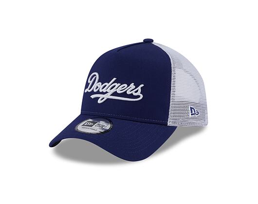 Kšiltovka New Era 9FORTY A-Frame Trucker MLB Team Script Los Angeles Dodgers Dark Royal / White