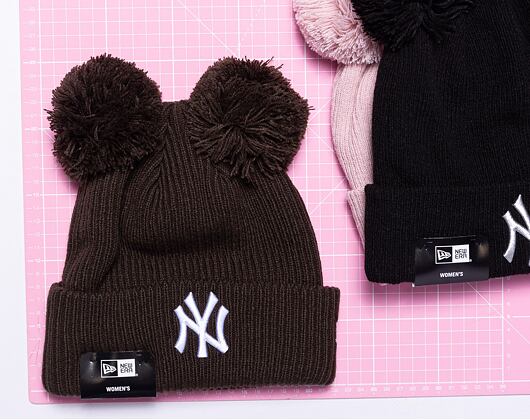 Dámský Kulich New Era MLB Womens Rib Pom Beanie New York Yankees Dark Brown / White