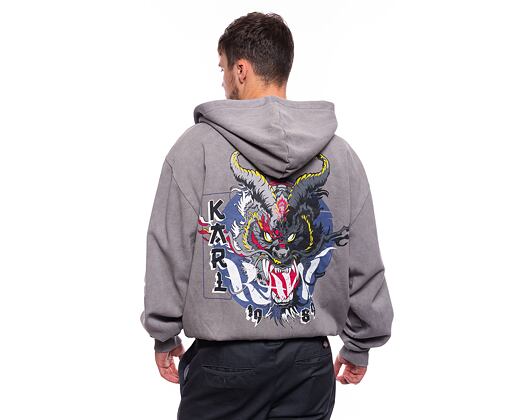 Mikina Karl Kani Small Signature Washed OS Dragon Full Zip Hoodie grey