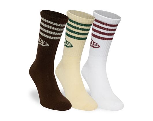 Ponožky New Era - Stripe Crew Socks 3pk - Brown / Cream / White