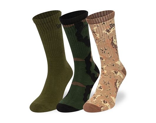 Ponožky New Era - Camo Crew Socks 3pk - Olive