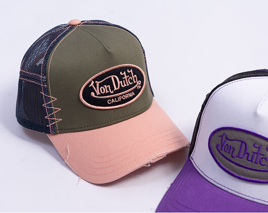 Kšiltovka Von Dutch - Trucker - Cali Patch Olive/Distressed Pink Denim