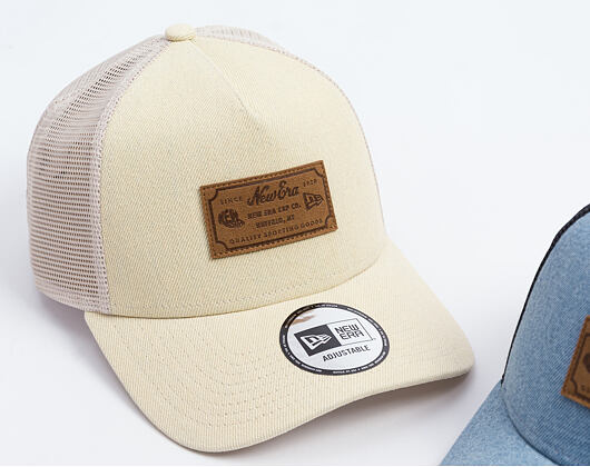 Kšiltovka New Era - Branded Denim Leather Patch 9FORTY A-Frame Trucker - Camel