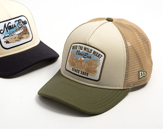 Kšiltovka New Era - Branded Wild West Patch 9FORTY M-CROWN A-Frame Trucker - New Olive / Stone