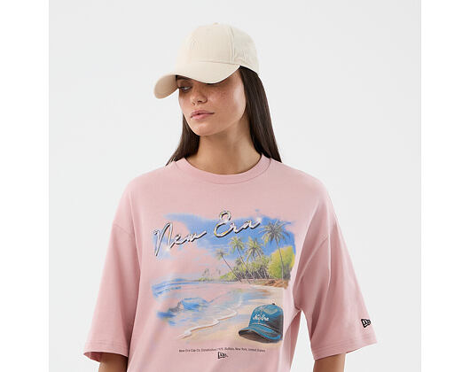 Triko New Era - Branded Beach Graphic Oversized Tee - Pink Rouge