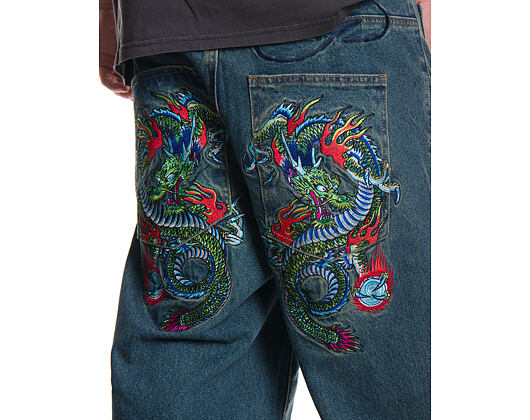 Kalhoty Ed Hardy - Mens Fireball Dragon Dirty Wash Xxtra Denim Trousers Jeans - Green Tint