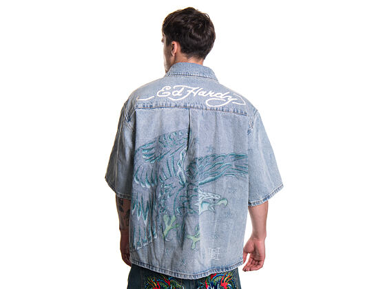 Košile Ed Hardy - Mens Eagle And Stars Relaxed Denim Shirt - Bleach