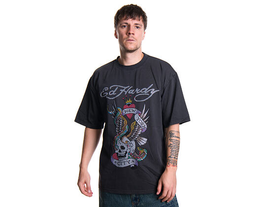 Triko Ed Hardy - Mens New York City Diamante Tshirt - Black