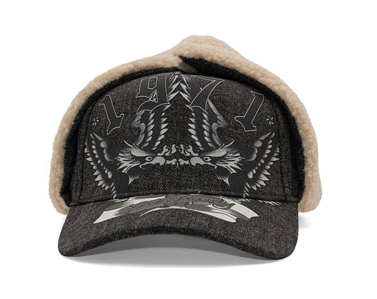 Kšiltovka Ed Hardy - Unisex 1971 Eagle Acid Wash 5 Panel Trapper Cap - Black