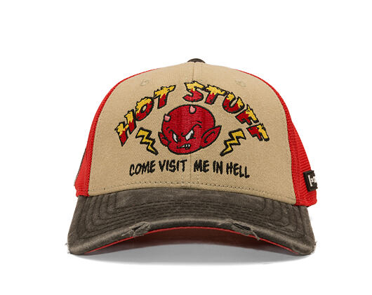 Kšiltovka Capslab - Hot Stuff Trucker - Come Visit Me In Hell Distressed - Sand / Red
