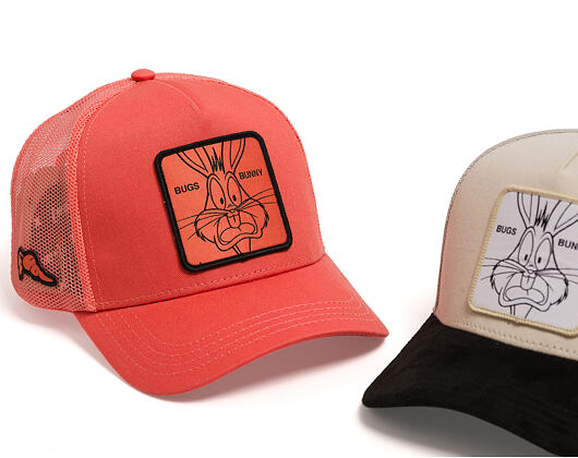 Kšiltovka Capslab - Looney Tunes Trucker - Bugs Bunny Line Art Patch - Coral