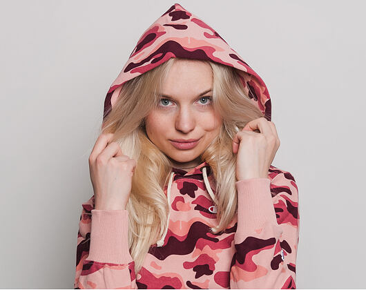 Dámská Mikina S Kapucí Champion Classic Mini Logo Embroidered Pink Camo