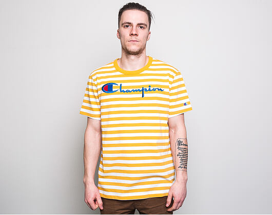 Triko Champion Crewneck T-Shirt Classic Logo Stripe Mustard Yellow/White 210972 YM001