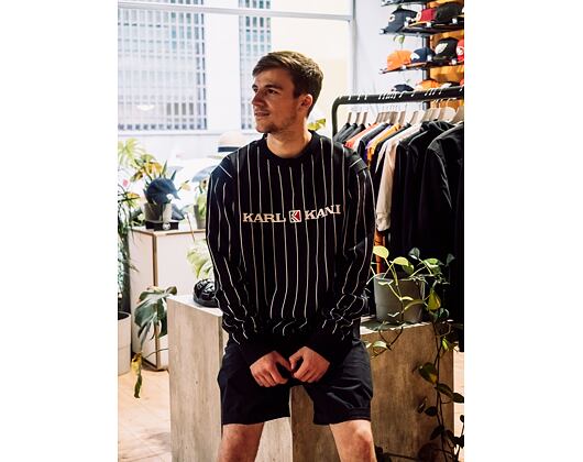 Mikina Karl Kani Retro Pinstripe Crew Black - 6090618