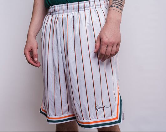 Kraťasy Karl Kani Small Signature Pinstripe Mesh Shorts white/green/orange
