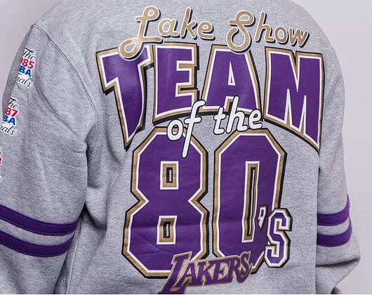 Mikina Mitchell & Ness All Over Print Fleece Crew Los Angeles Lakers Grey Heather