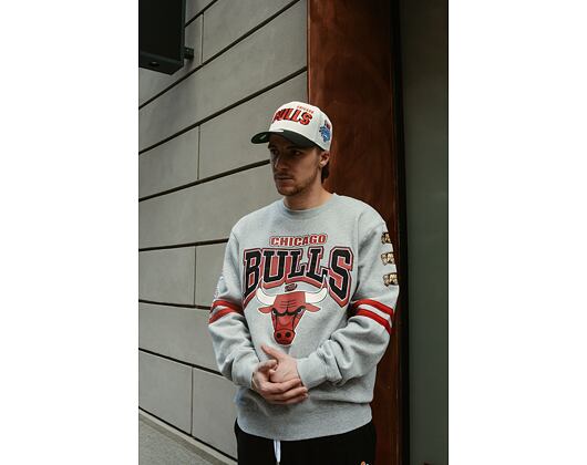 Mikina Mitchell & Ness All Over Print Fleece Crew Chicago Bulls Grey Heather
