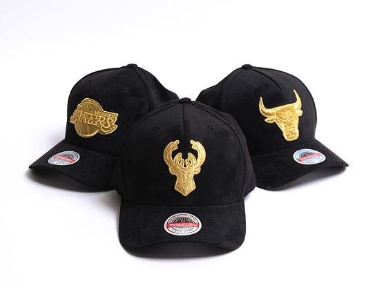 Kšiltovka Mitchell & Ness Milwaukee Bucks Black & Gold Suede Redline Stretch Snapback Black