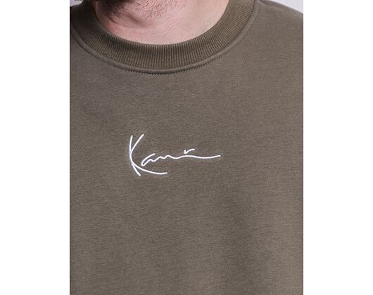 Mikina Karl Kani Small Signature Patchwork Crew dark green/military green