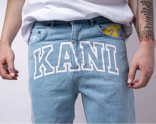 Kraťasy Karl Kani Serif Denim Shorts bleached blue