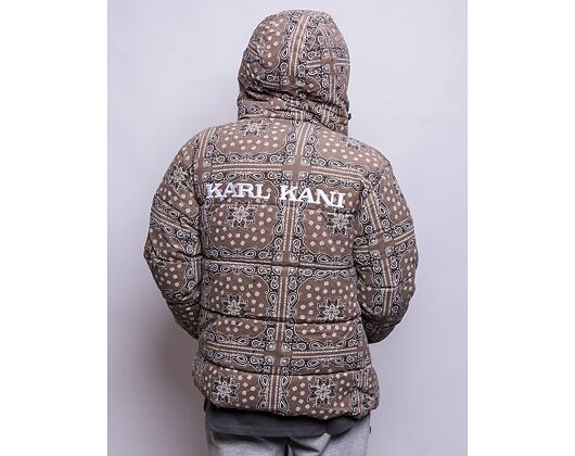 Bunda Karl Kani OG Hooded Corduroy Paisley Puffer Jacket dark taupe/ b/w