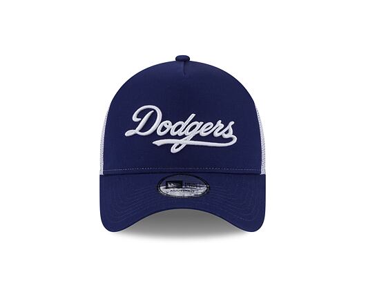 Kšiltovka New Era 9FORTY A-Frame Trucker MLB Team Script Los Angeles Dodgers Dark Royal / White