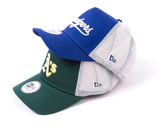 Kšiltovka New Era 9FORTY A-Frame Trucker MLB Team Script Oakland Athletics Dark Green / White