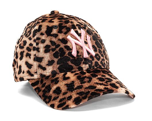 Dámská Kšiltovka New Era 9FORTY Womens MLB Leopard Velour New York Yankees Camel / Wild Rose Pink