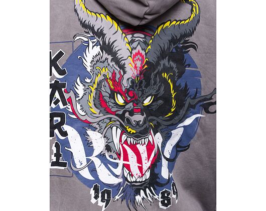 Mikina Karl Kani Small Signature Washed OS Dragon Full Zip Hoodie grey