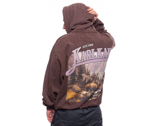 Mikina Karl Kani Small Signature OS Washed Heavy Sweat Landscape Hoodie brown