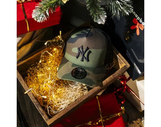Kšiltovka New Era - MLB Clean Trucker 9FORTY Trucker - NY Yankees - Woodland Camo / Black
