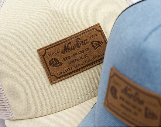 Kšiltovka New Era - Branded Denim Leather Patch 9FORTY A-Frame Trucker - Camel
