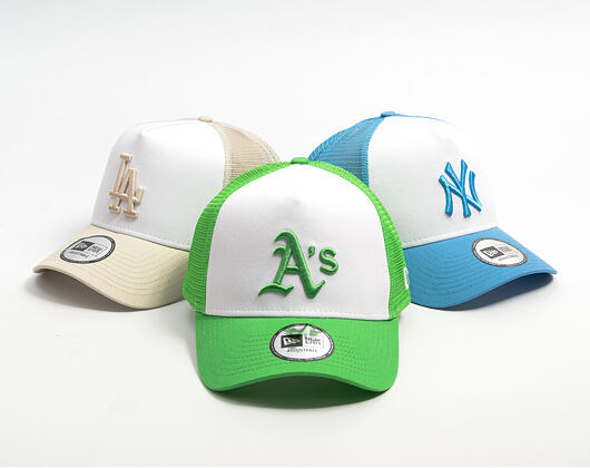 Kšiltovka New Era - MLB Essential 9FORTY A-Frame Trucker - Oakland Athletics - Green / White