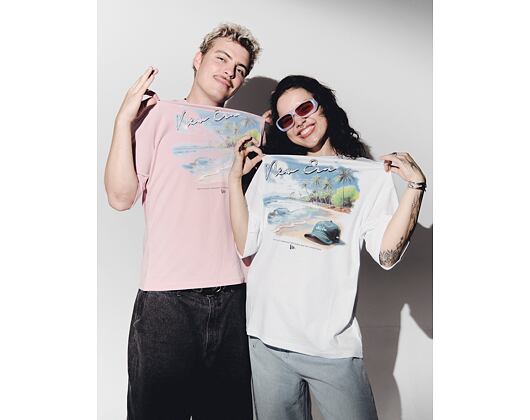 Triko New Era - Branded Beach Graphic Oversized Tee - White