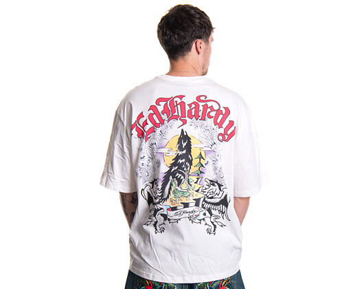Triko Ed Hardy - Mens Don Wolf Eagle Panther Relaxed T-Shirt - White