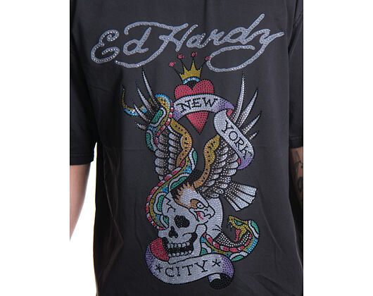 Triko Ed Hardy - Mens New York City Diamante Tshirt - Black