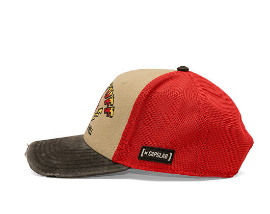 Kšiltovka Capslab - Hot Stuff Trucker - Come Visit Me In Hell Distressed - Sand / Red