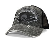 Kšiltovka Ed Hardy - Unisex Flaming Gothic Skull Washed 5 Panel Trucker Cap - Grey