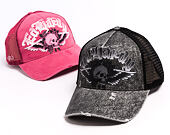 Kšiltovka Ed Hardy - Unisex Flaming Gothic Skull Washed 5 Panel Trucker Cap - Grey