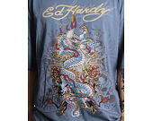 Triko Ed Hardy - Mens Dragon City Diamante Graphic Relaxed T-Shirt - Blue