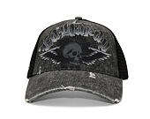 Kšiltovka Ed Hardy - Unisex Flaming Gothic Skull Washed 5 Panel Trucker Cap - Grey