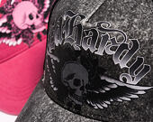Kšiltovka Ed Hardy - Unisex Flaming Gothic Skull Washed 5 Panel Trucker Cap - Grey