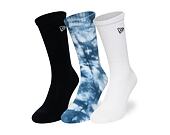 Ponožky New Era - Tie dye Crew Socks 3pk - White / Navy