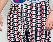 Tepláky Champion Elastic Cuff Pants All Over Logo Dark Navy