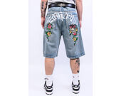 Kraťasy Ed Hardy - Mens Gothic Floral Denim Jort - Distressed Blue Wash