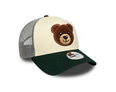 Dětská Kšiltovka New Era - Boucle Bear 9FORTY Trucker - Cream / Dark Green