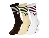 Ponožky New Era - Stripe Crew Socks 3pk - Brown / Cream / White
