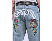 Kraťasy Ed Hardy - Mens Gothic Floral Denim Jort - Distressed Blue Wash
