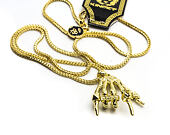 Pozlacený Řetízek na krk King Ice Skeleton Hand Rock Star